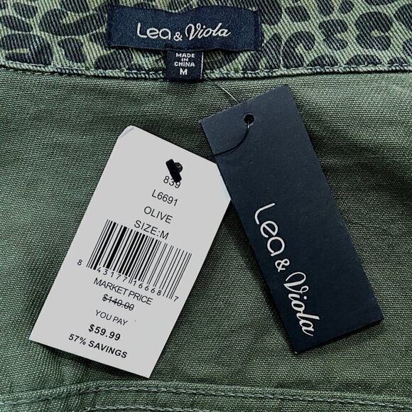 Lea & Viola Women's Crop Jacket Olive Green Size ( M ) Animal Print NWT #BH - Picture 3 of 5